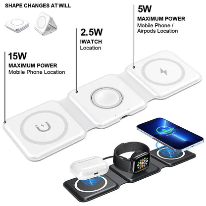 Foldable 3-in-1 Wireless Charger for Apple iPhone, Watch & Airpods